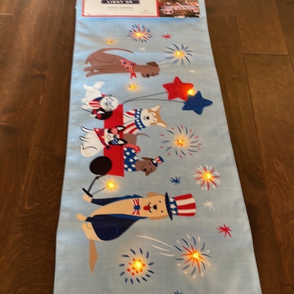Other - Storehouse Americana Red White Blue Table Runner July 4th Fireworks Light Up Dog